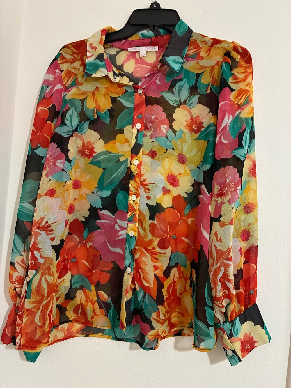 Stella Ginger Multi Floral Sheer Button-Up Blouse - Multi
